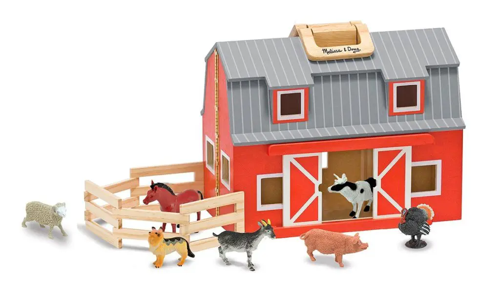 Melissa & Doug Fold and Go Wooden Barn With 7 Animal Play Figures